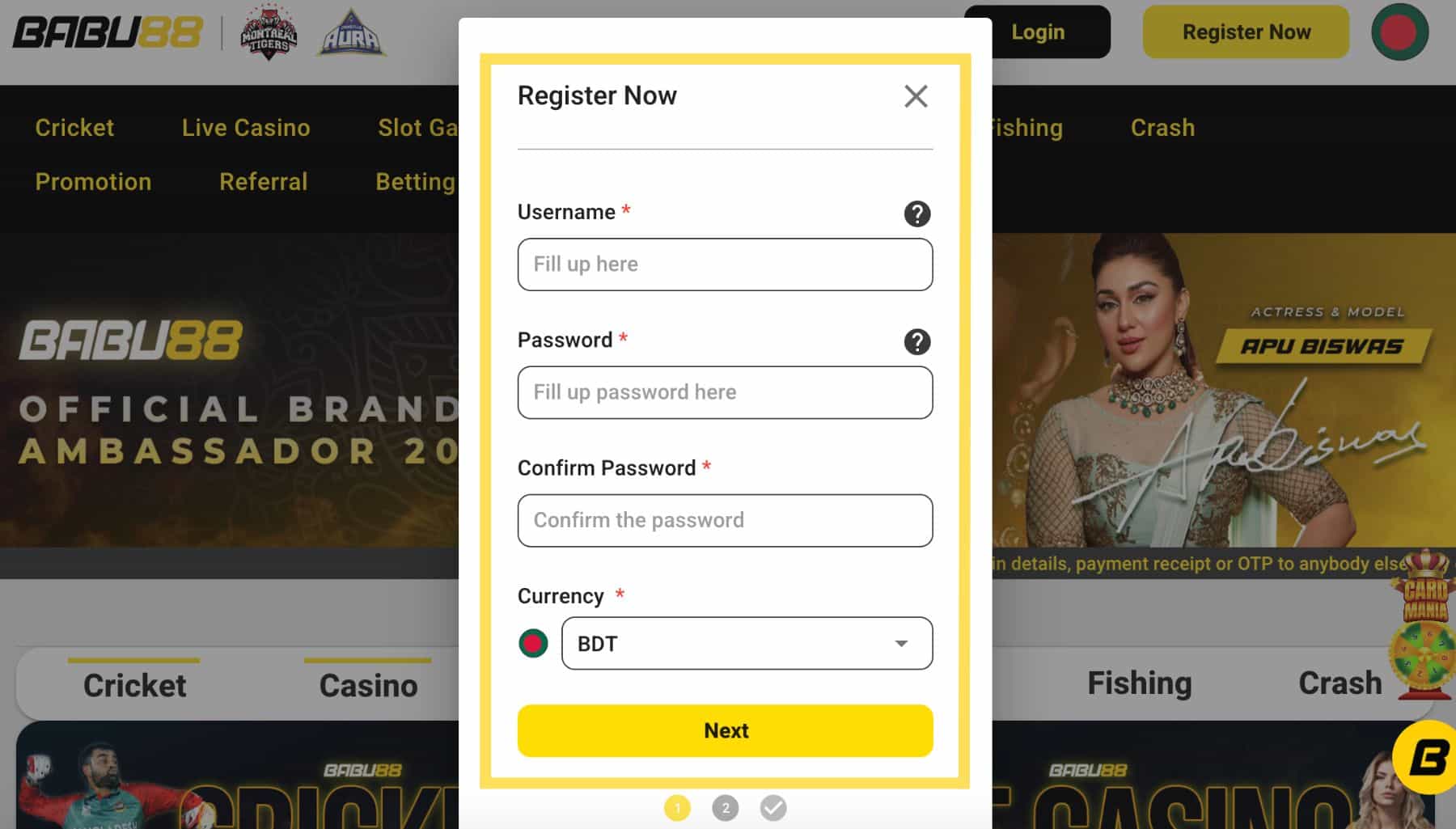 Babu88 Bangladesh register fields